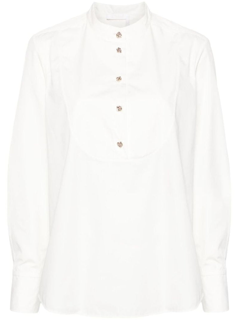 White Knotted-buttons Poplin Shirt