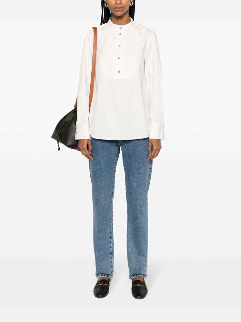 White Knotted-buttons Poplin Shirt