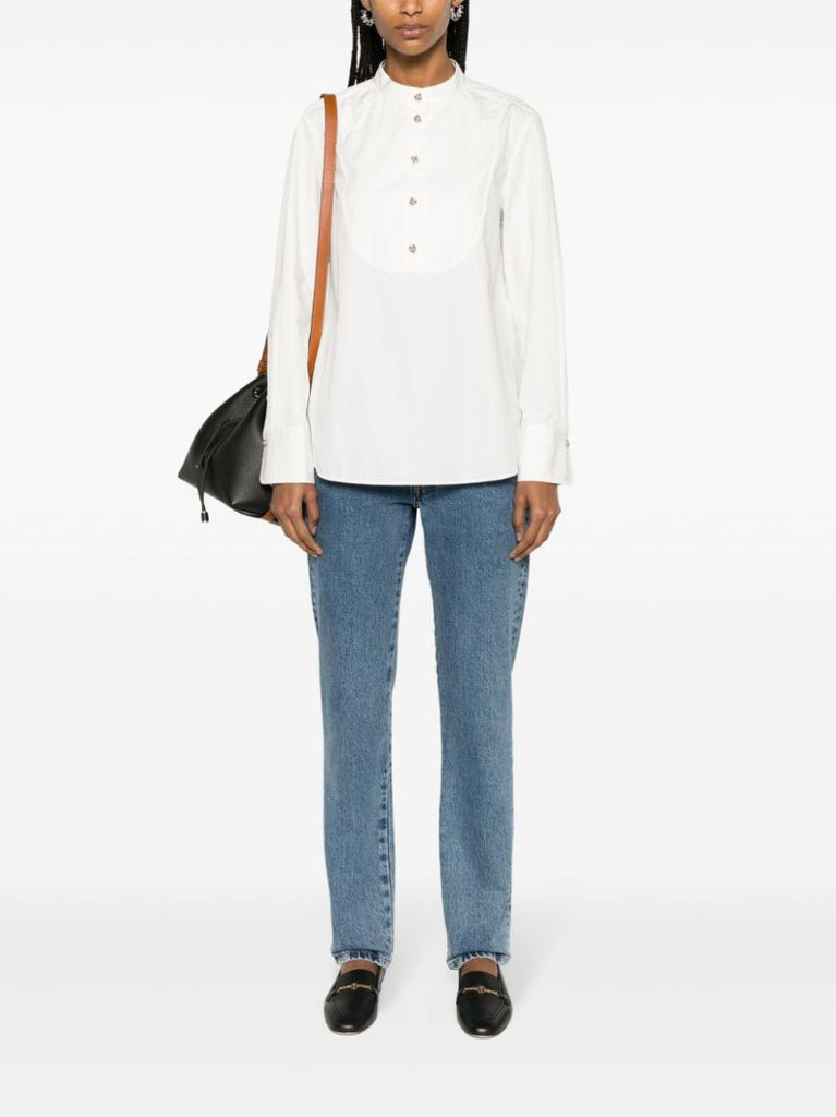 White Knotted-buttons Poplin Shirt