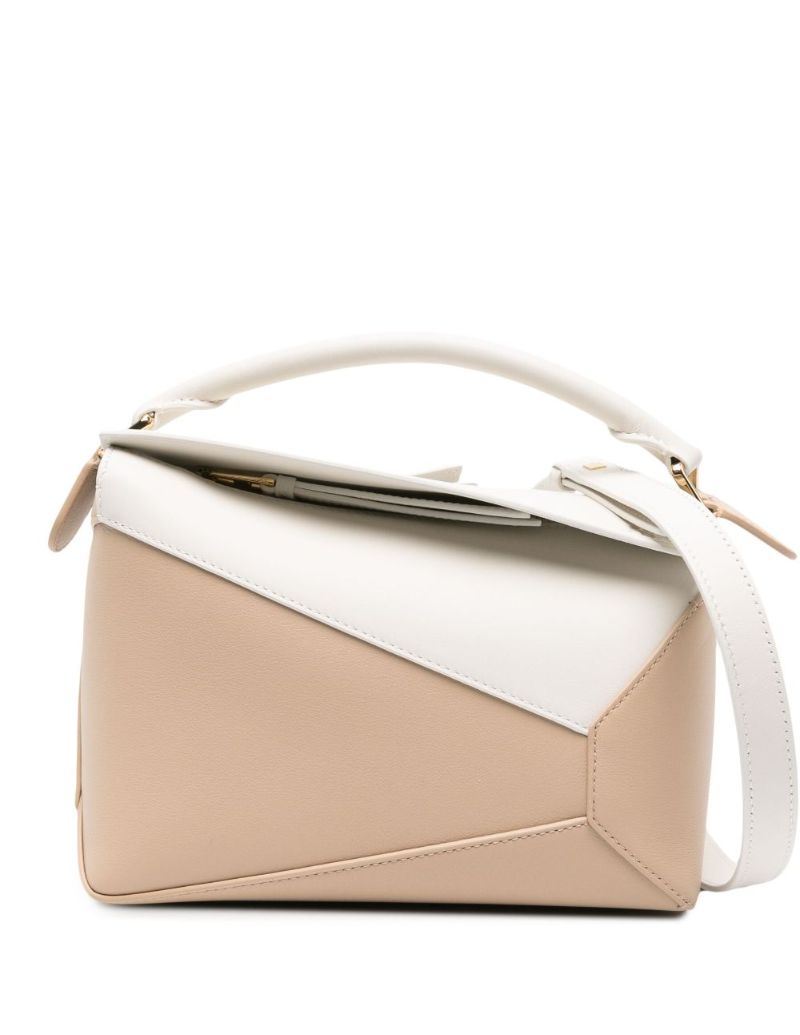 Neutral Puzzle Small Leather Top Handle Bag