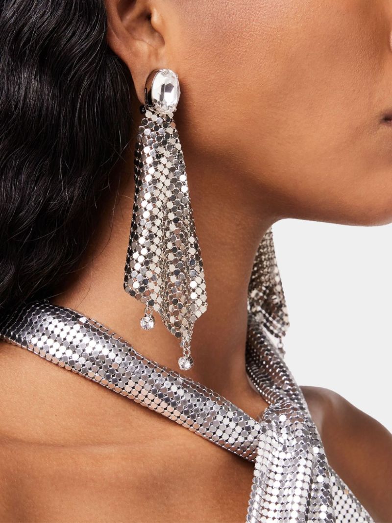 Silver-tone Chainmail Drop Earrings