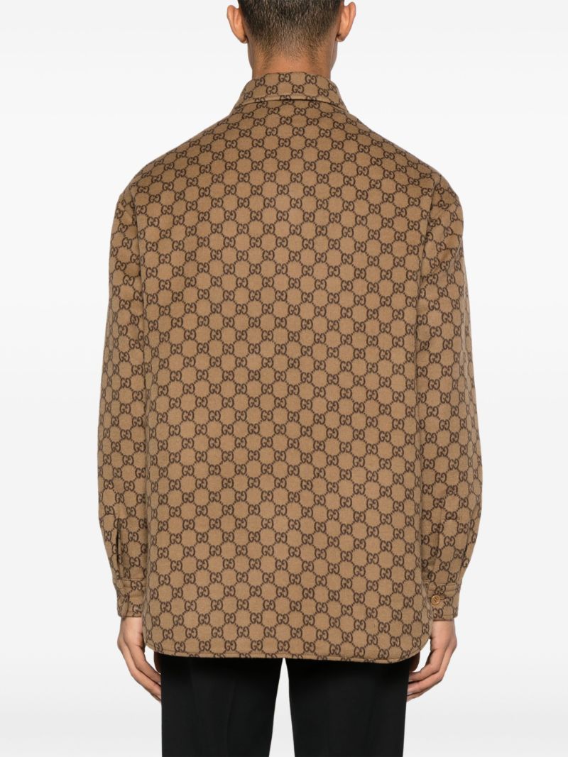 Brown Gg-jacquard Wool Shirt Jacket