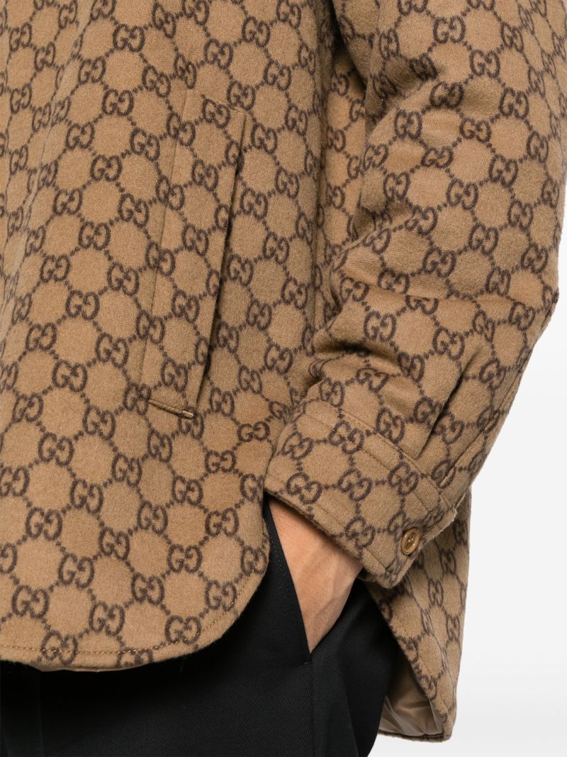 Brown Gg-jacquard Wool Shirt Jacket