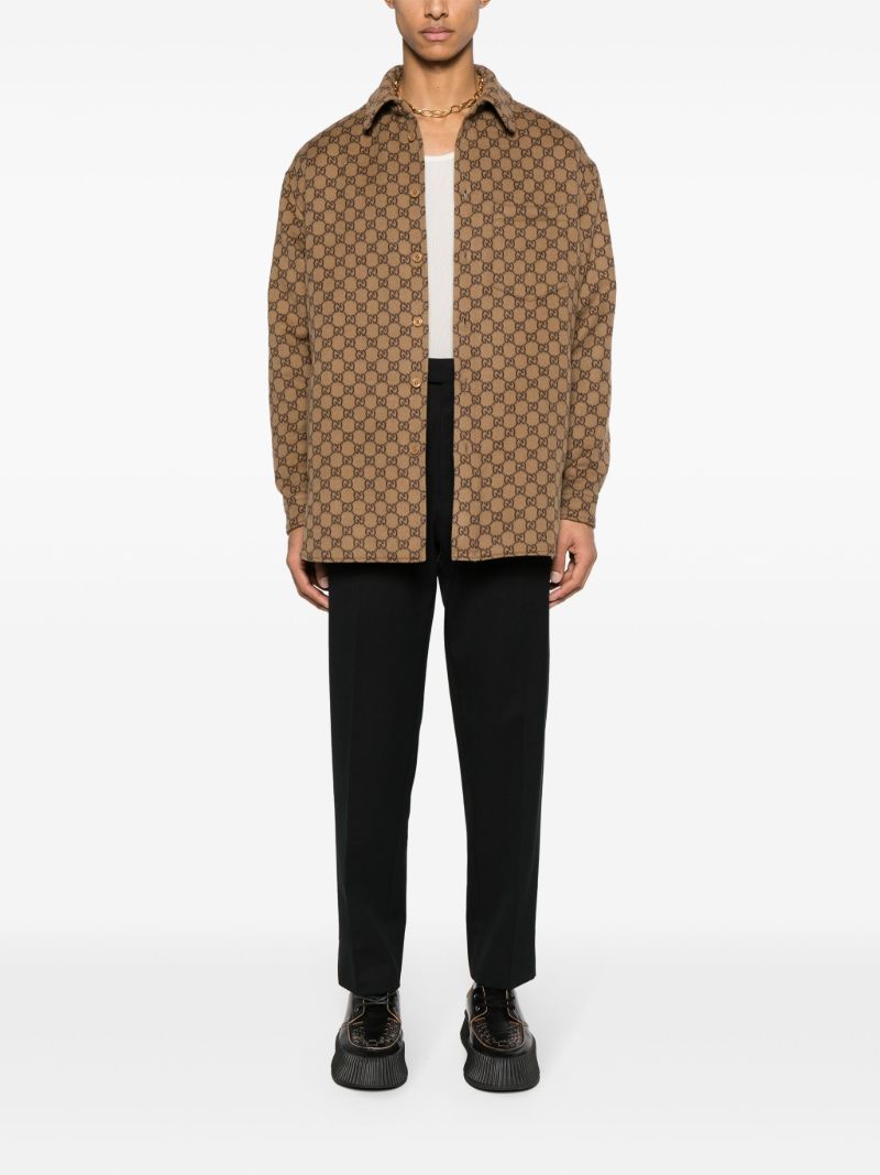Brown Gg-jacquard Wool Shirt Jacket