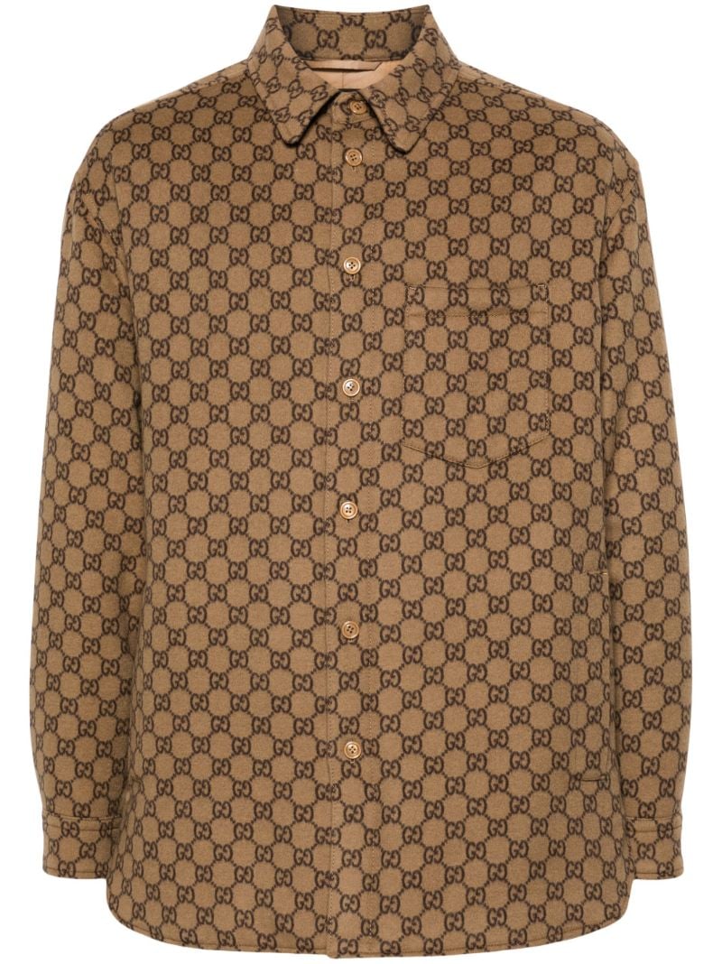 Brown Gg-jacquard Wool Shirt Jacket