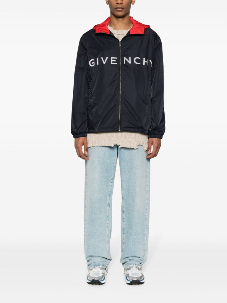 Blue Logo-print Hooded Jacket