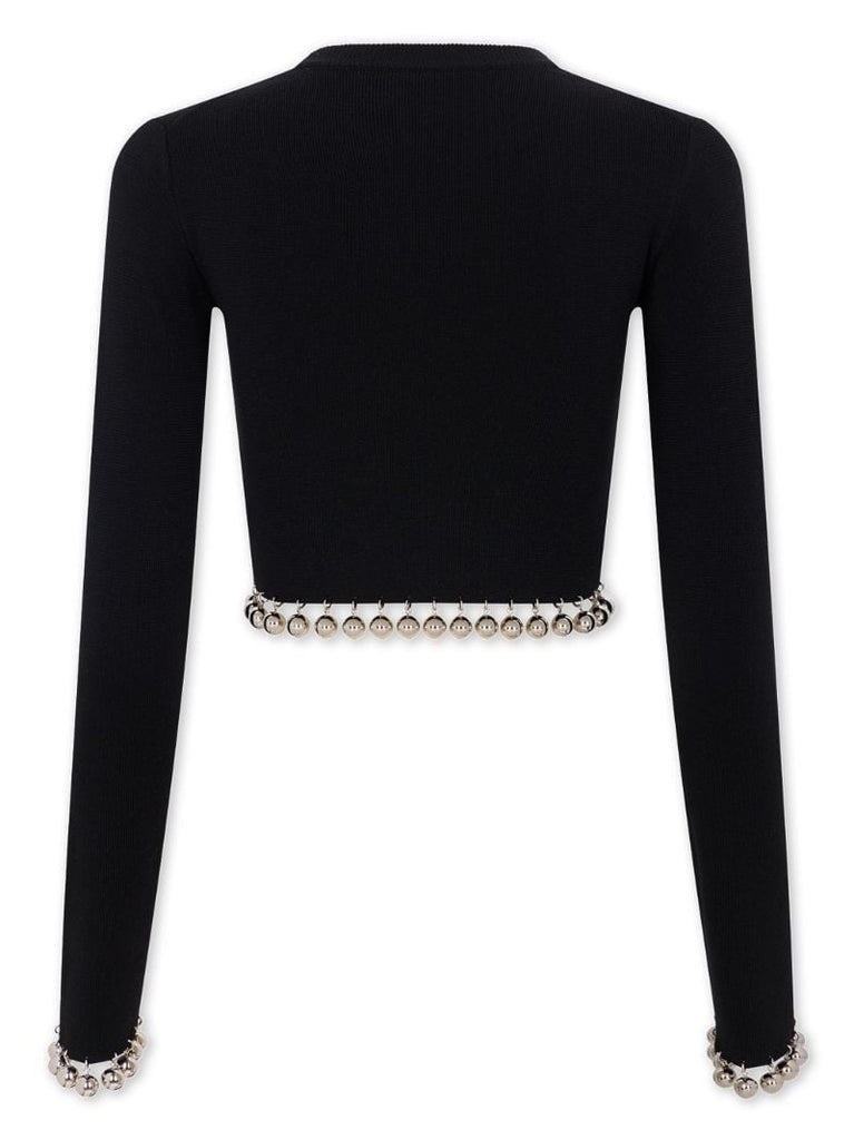 Black Ball-trim Cropped Sweater