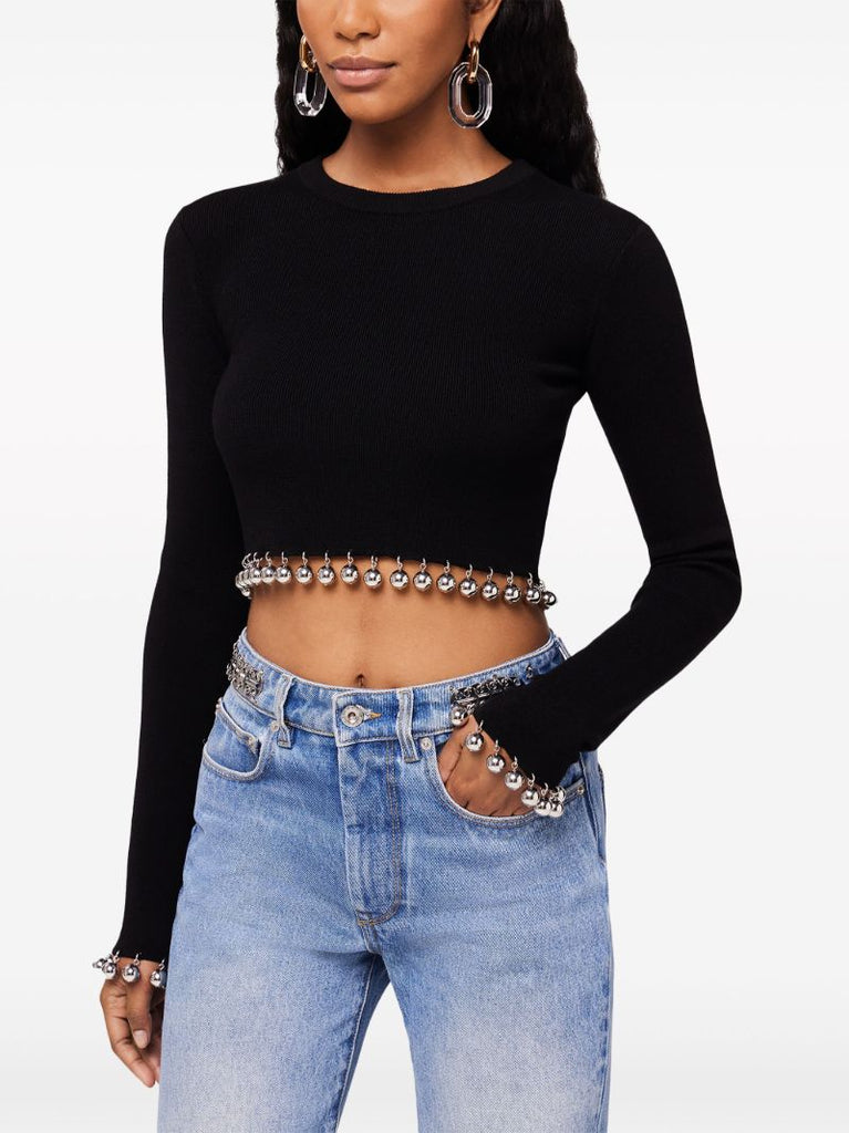 Black Ball-trim Cropped Sweater