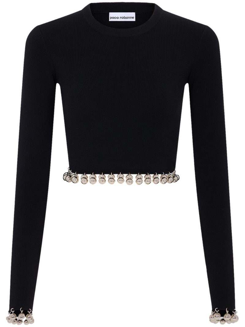 Black Ball-trim Cropped Sweater
