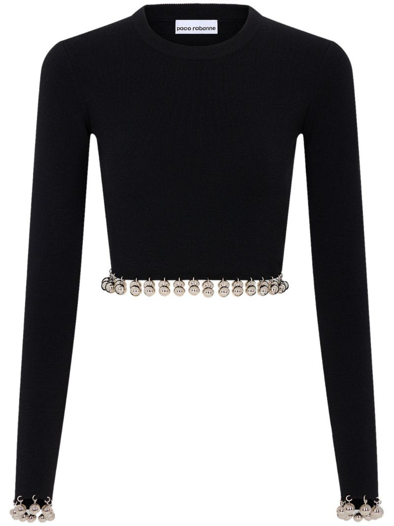 Black Ball-trim Cropped Sweater