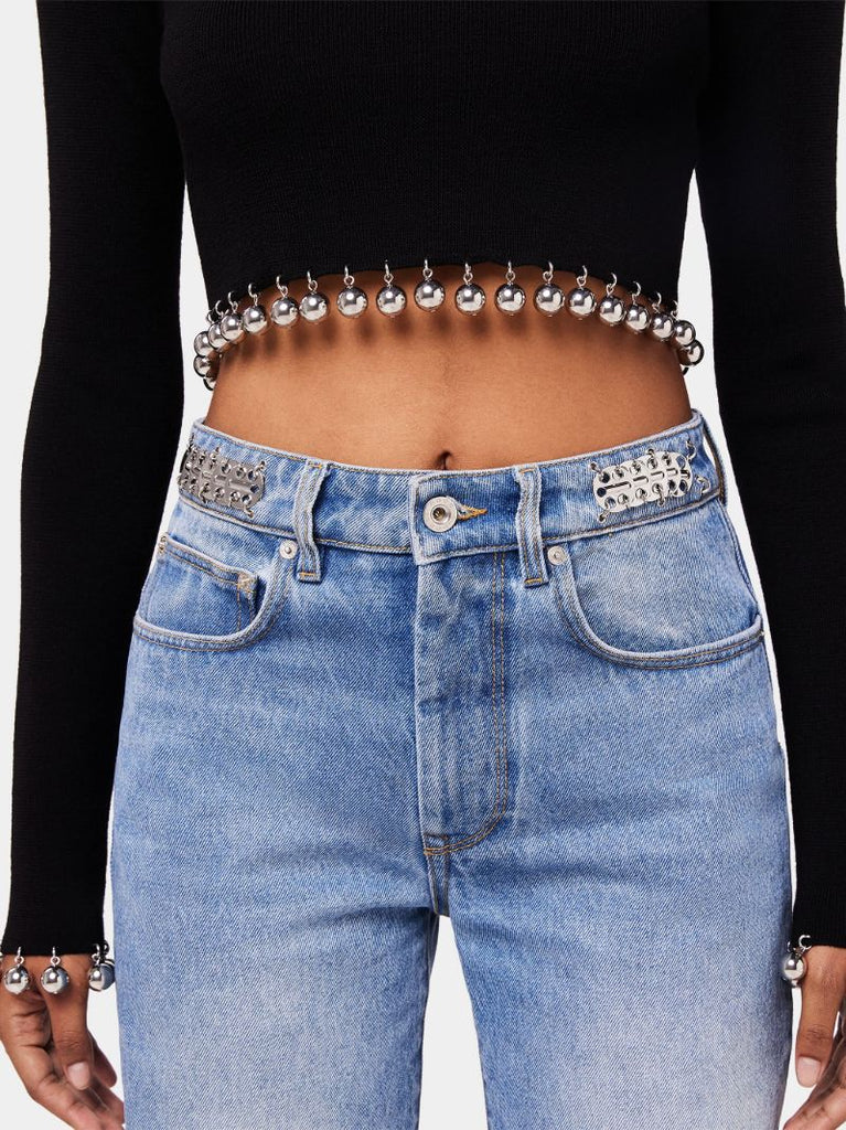 Black Ball-trim Cropped Sweater
