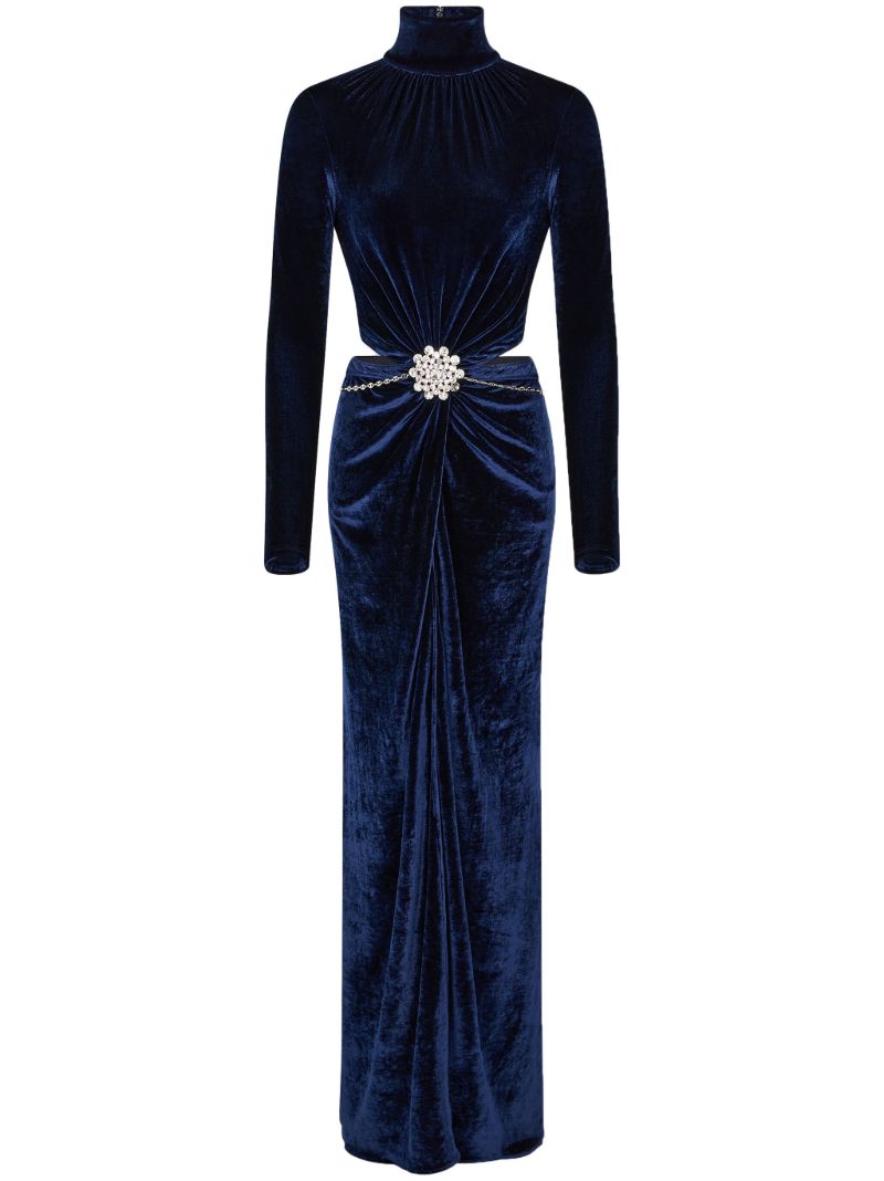 Blue Velvet Crystal Embellished Gown