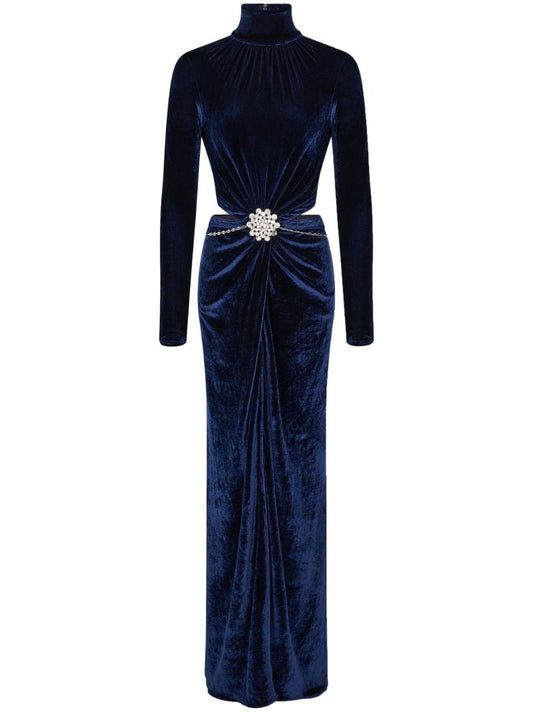 Blue Velvet Crystal Embellished Gown
