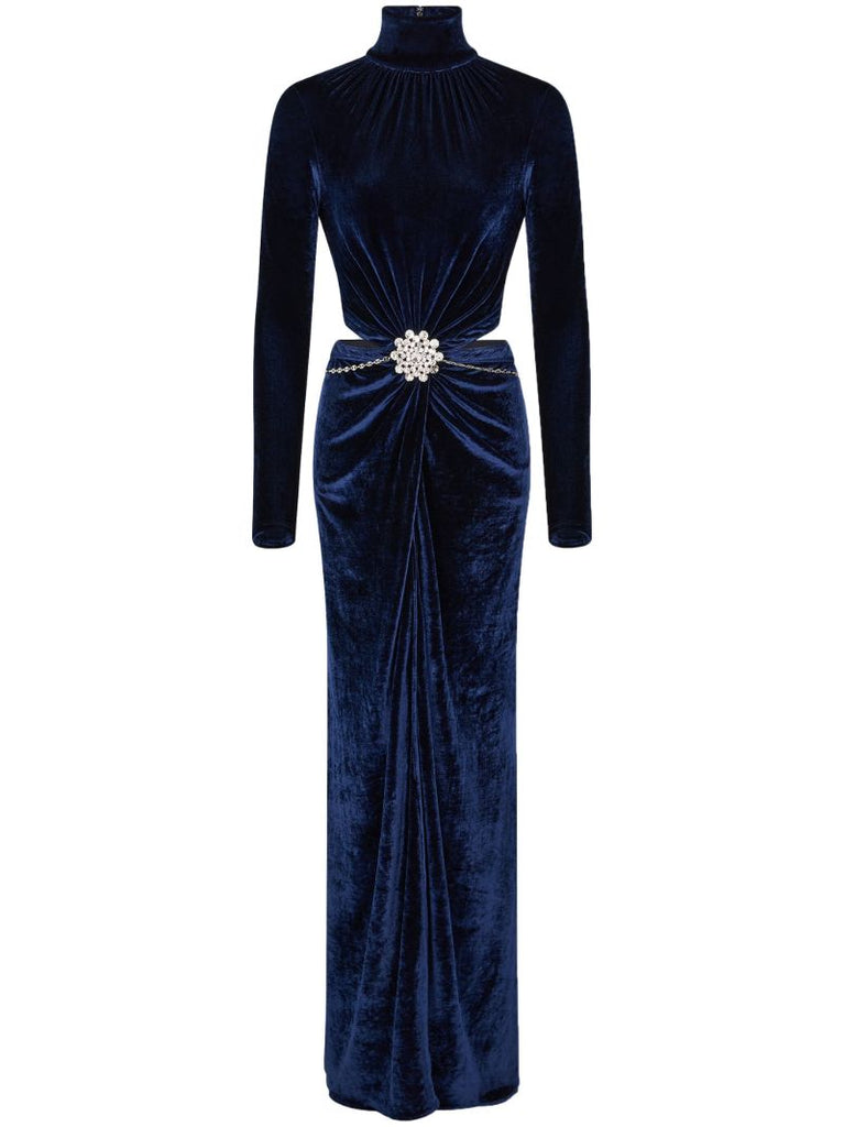 Blue Velvet Crystal Embellished Gown