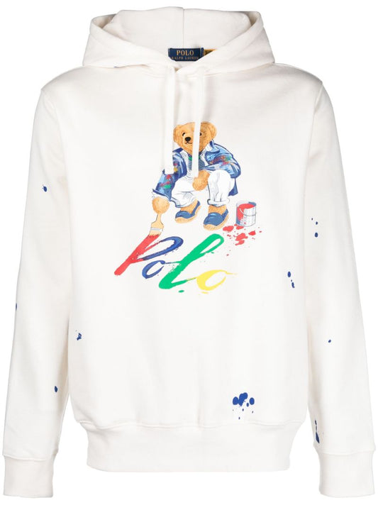 White Polo Bear Cotton Hoodie