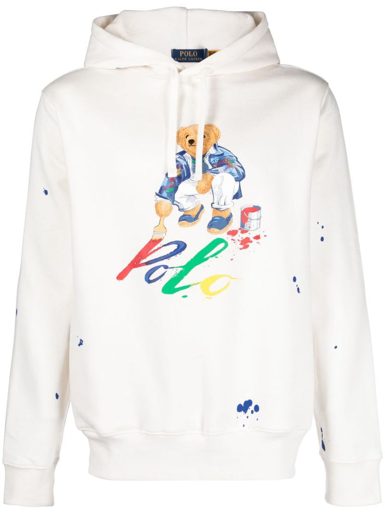 White Polo Bear Cotton Hoodie