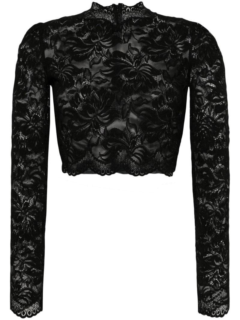 Black Long Sleeve Lace Crop Top