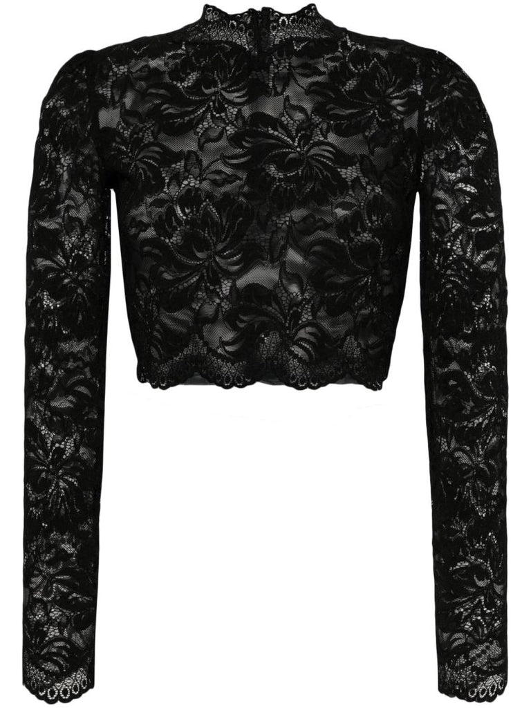 Black Long Sleeve Lace Crop Top