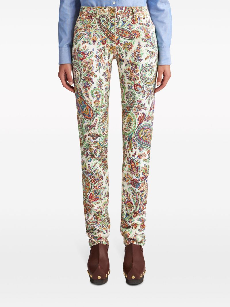 White Paisley-print Skinny Jeans