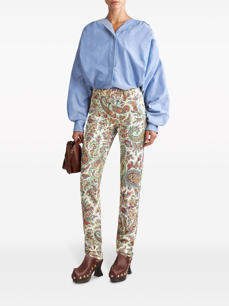 White Paisley-print Skinny Jeans