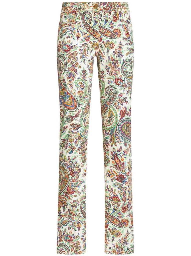 White Paisley-print Skinny Jeans