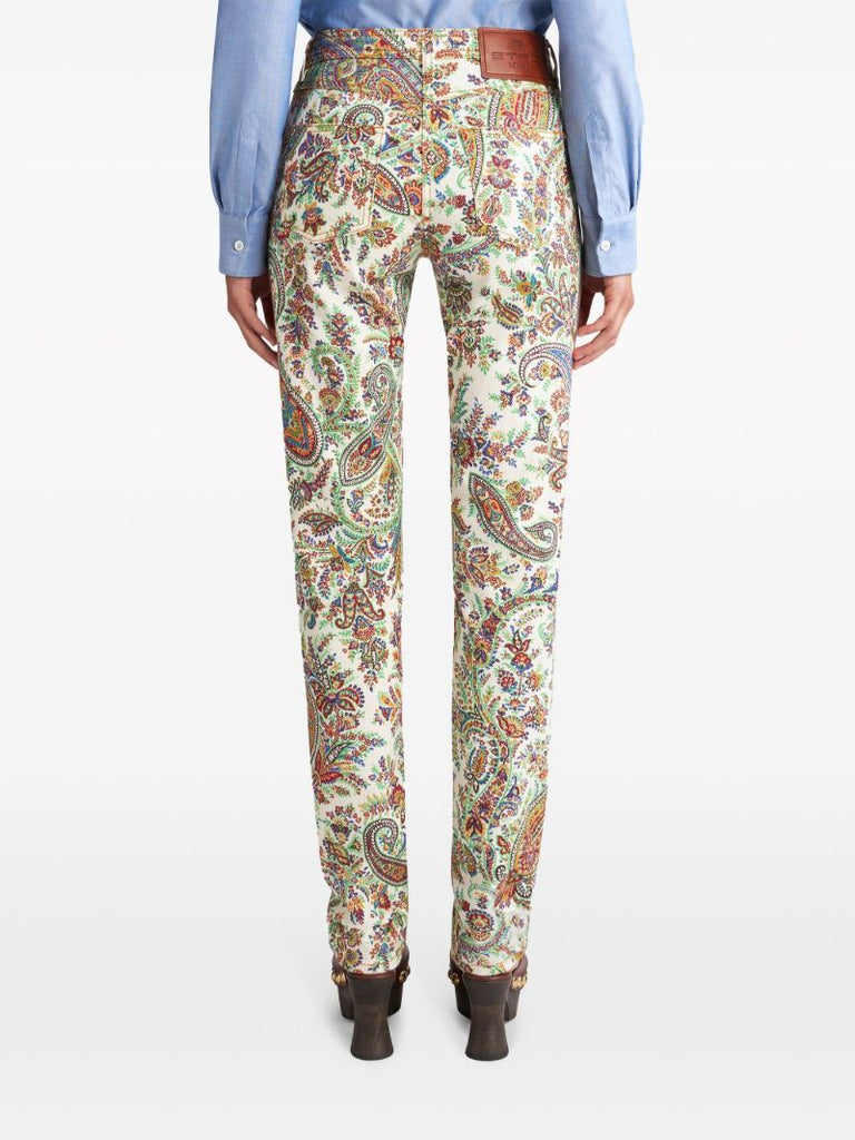 White Paisley-print Skinny Jeans