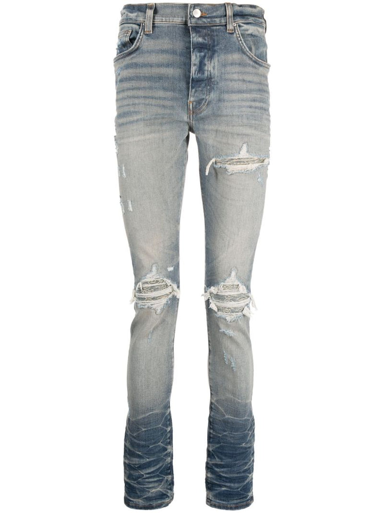 Blue Distressed Slim-cut Jeans