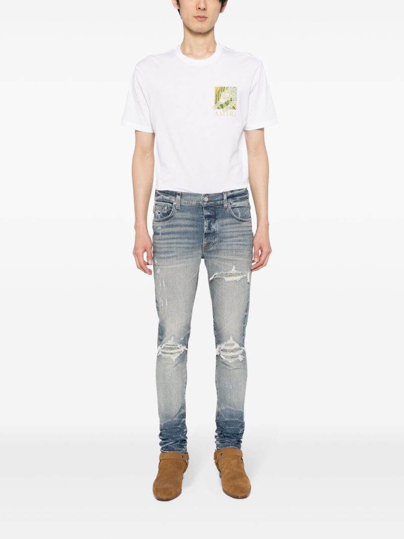Blue Distressed Slim-cut Jeans