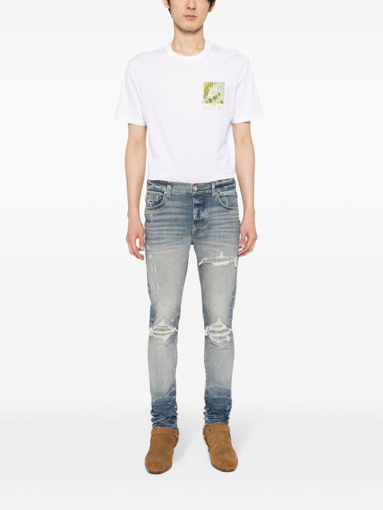 Blue Distressed Slim-cut Jeans