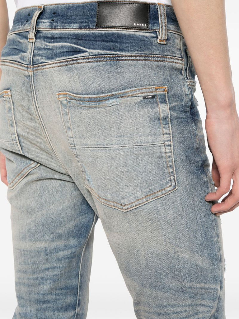 Blue Distressed Slim-cut Jeans