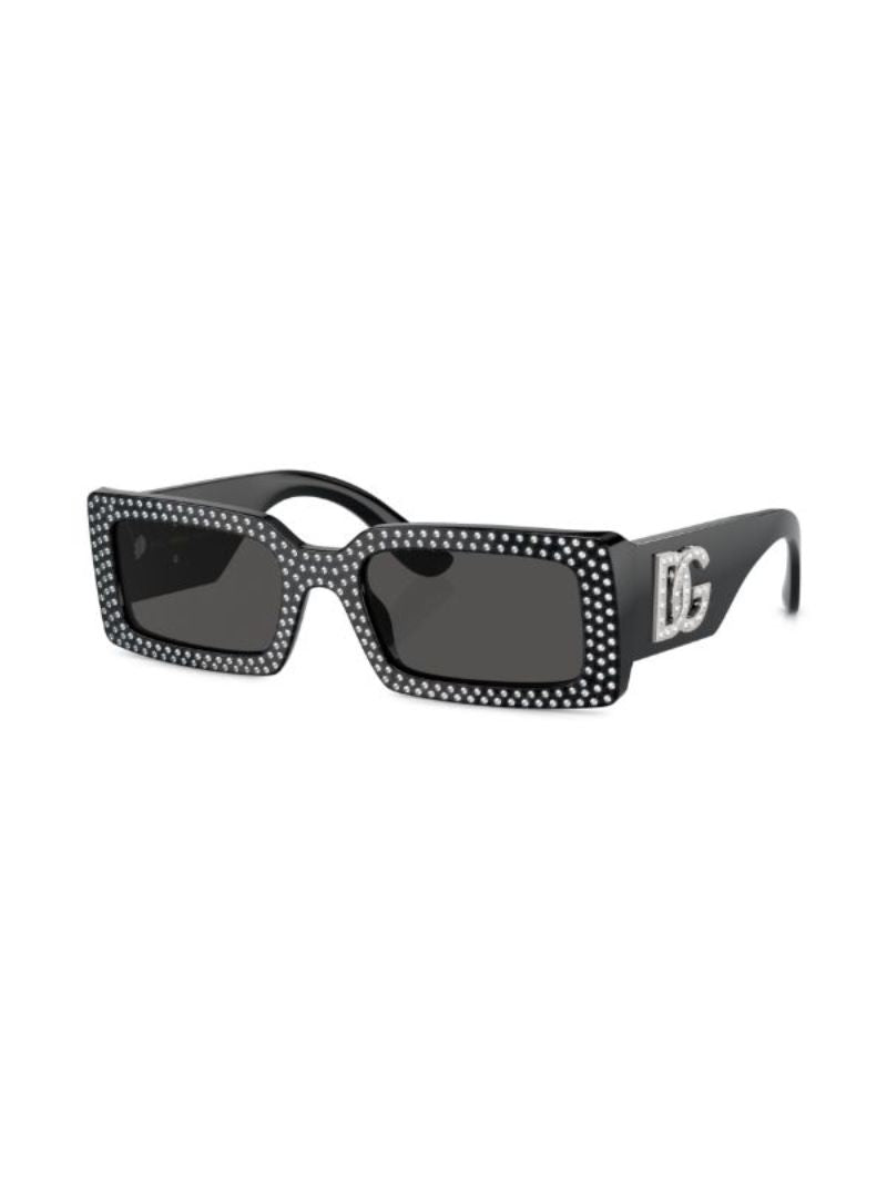 Black Crystal-embellished Rectangle-frame Sunglasses
