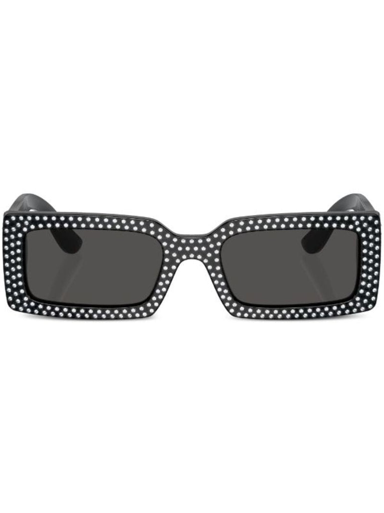 Black Crystal-embellished Rectangle-frame Sunglasses