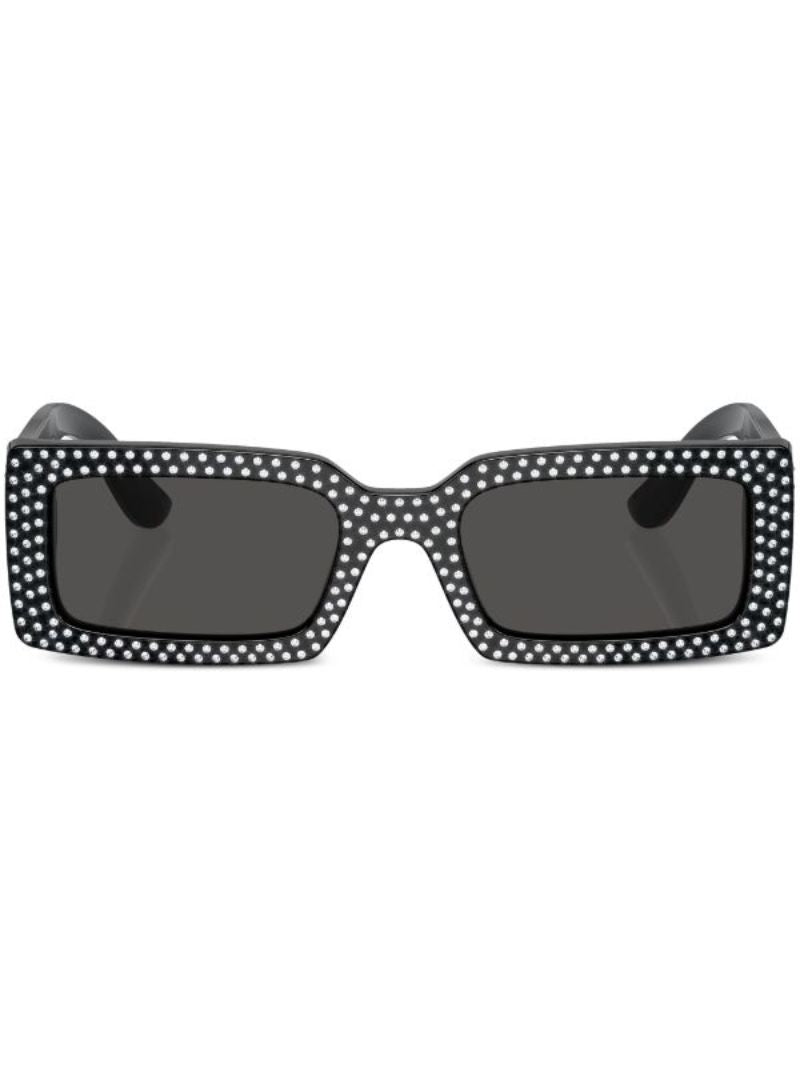 Black Crystal-embellished Rectangle-frame Sunglasses