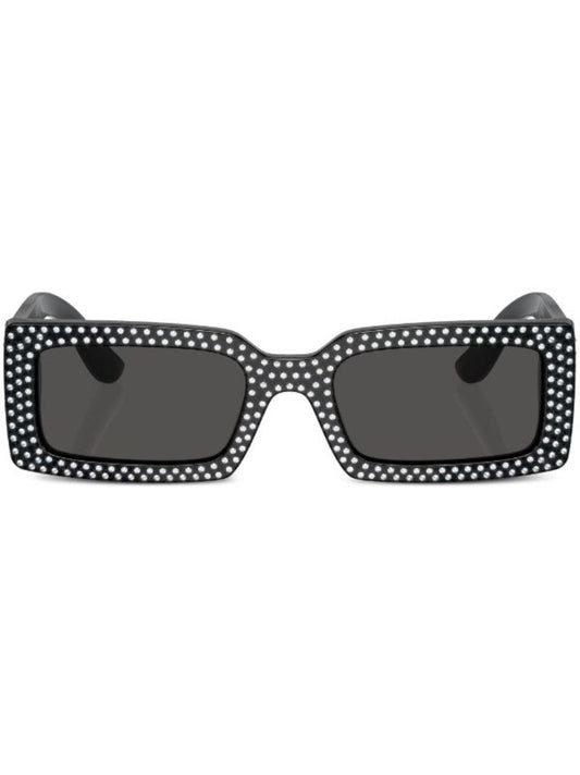 Black Crystal-embellished Rectangle-frame Sunglasses