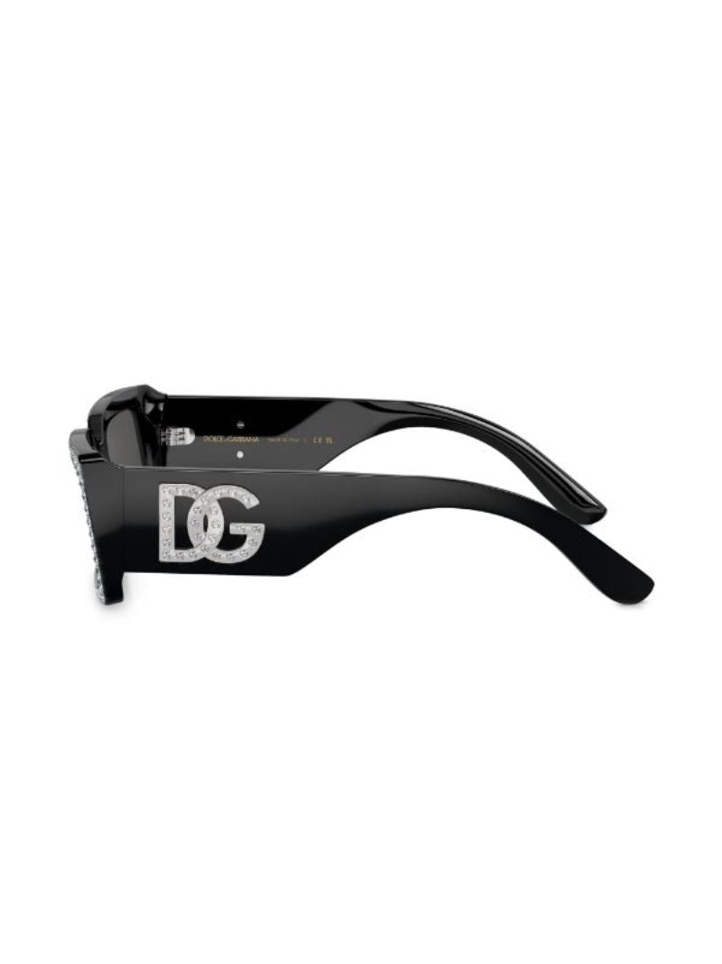 Black Crystal-embellished Rectangle-frame Sunglasses