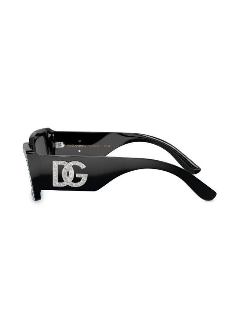 Black Crystal-embellished Rectangle-frame Sunglasses
