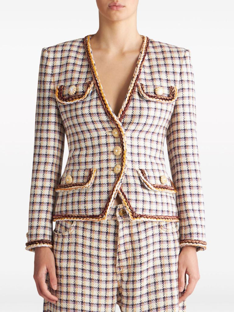 Multicolour Checked Tweed Blazer