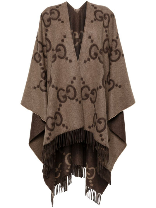 Brown Gg-logo Reversible Cashmere Cape