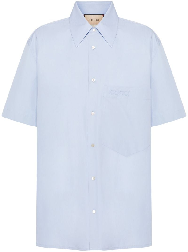 Blue Logo-embroidered Cotton Shirt