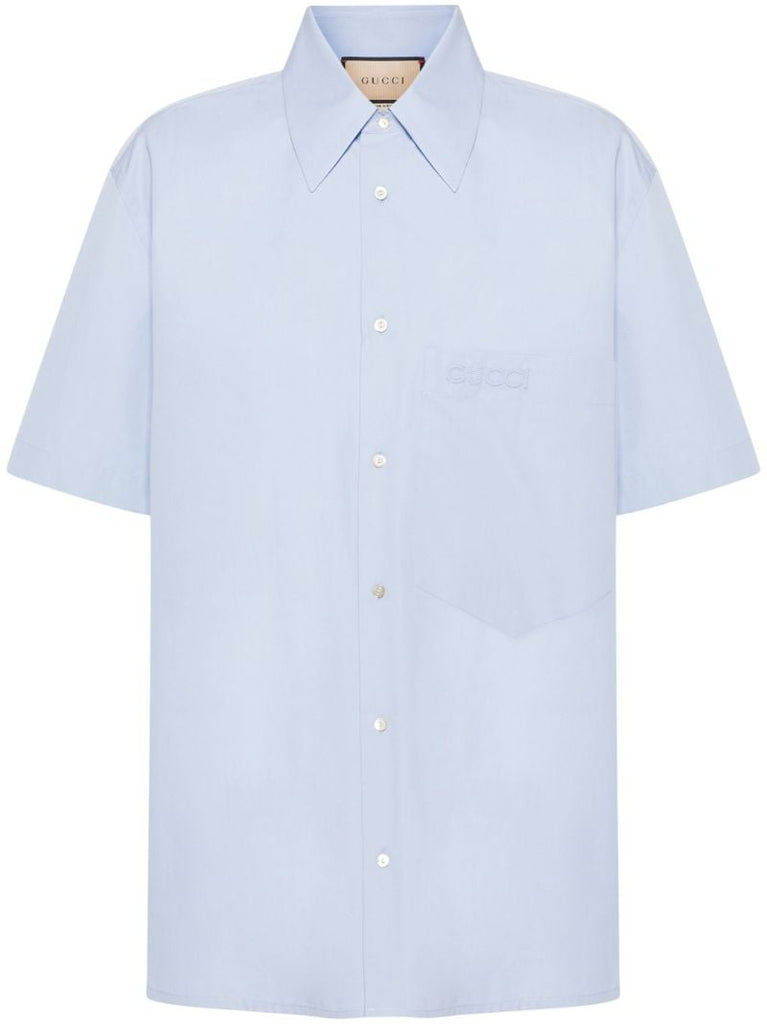 Blue Logo-embroidered Cotton Shirt