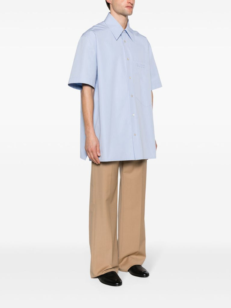 Blue Logo-embroidered Cotton Shirt