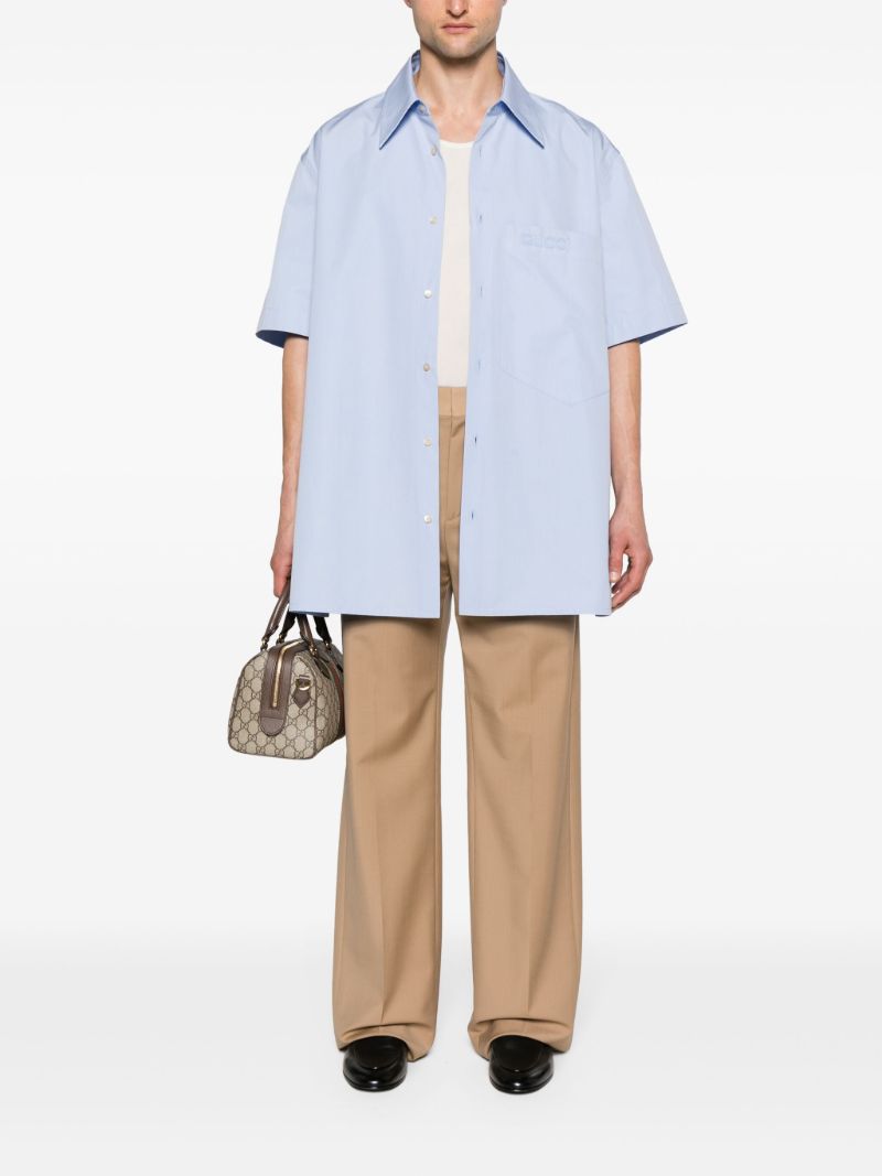Blue Logo-embroidered Cotton Shirt
