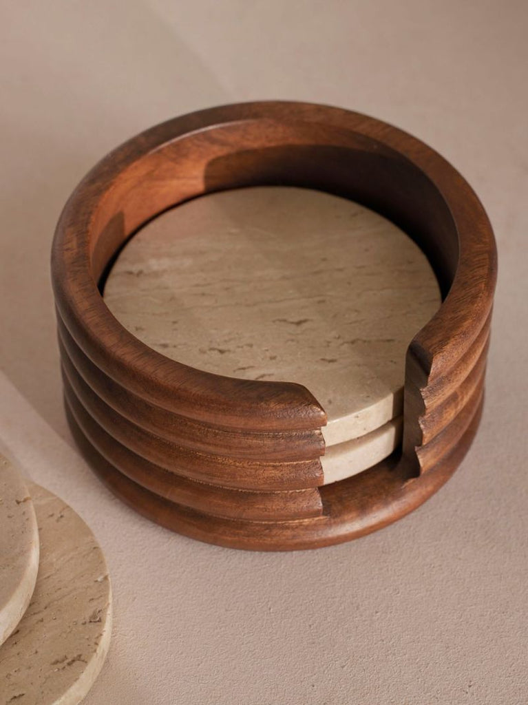 Brown Baylis Travertine Coaster Set