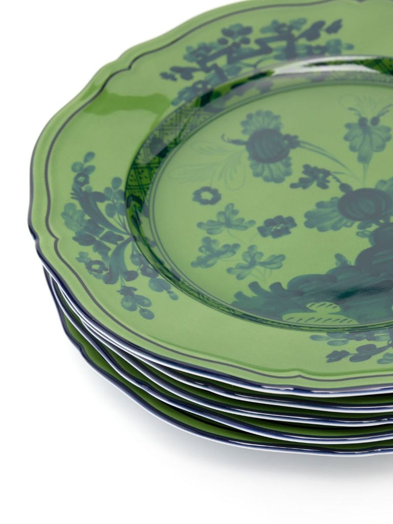 Green Oriente Italiano Porcelain Dinner Plates Set
