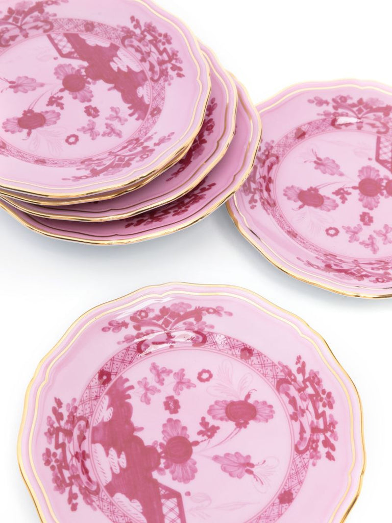 Pink Oriente Italiano Porcelain Bread Plates Set