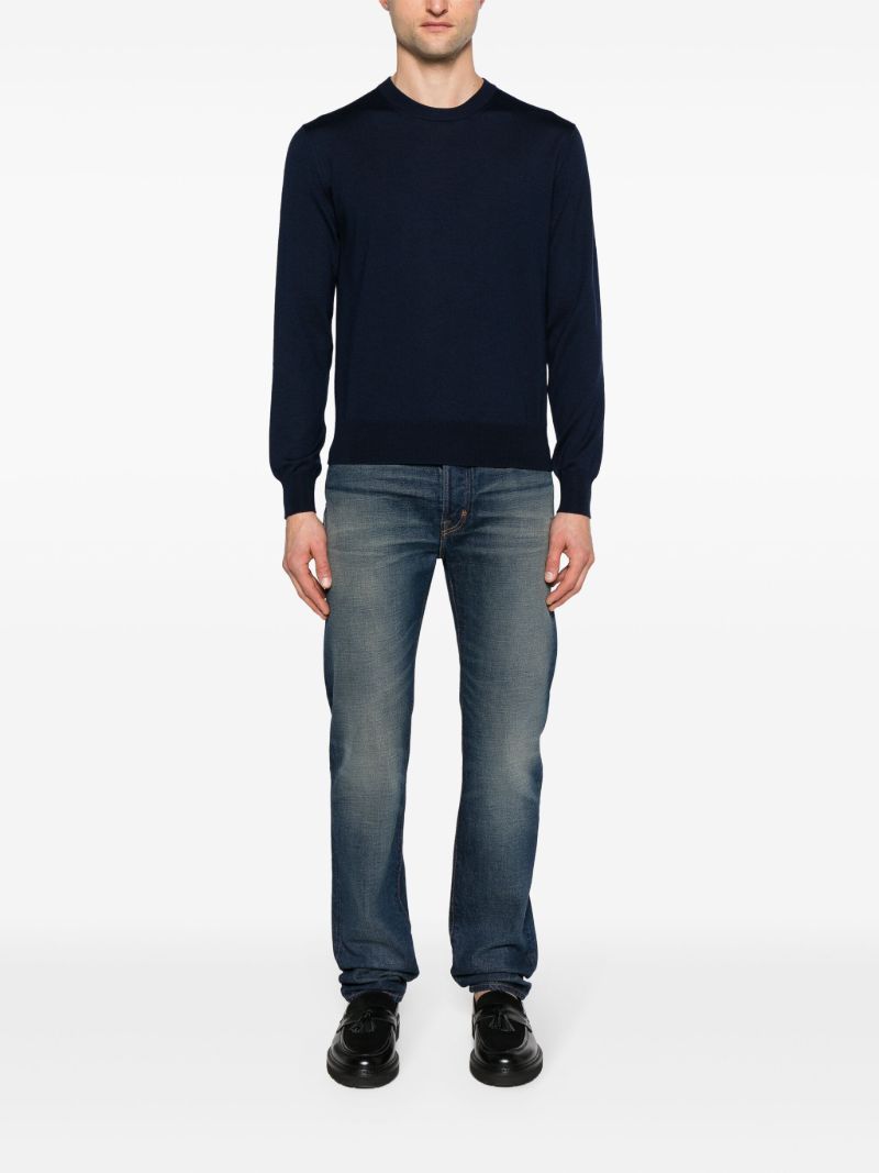 Blue Logo-embroidered Wool Jumper