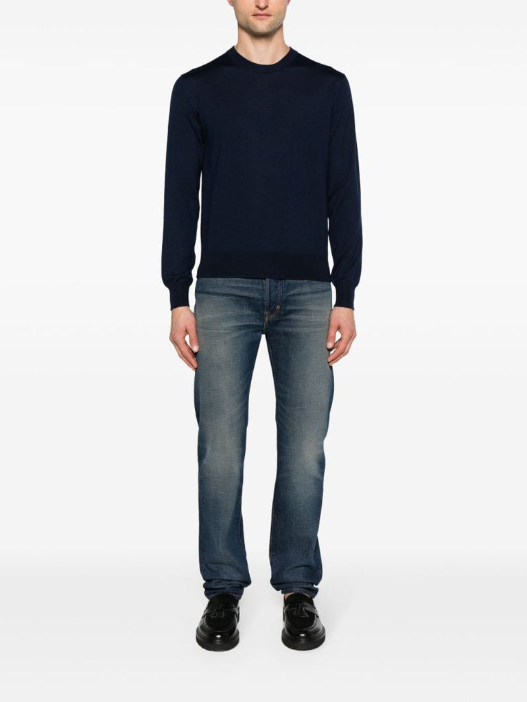 Blue Logo-embroidered Wool Jumper