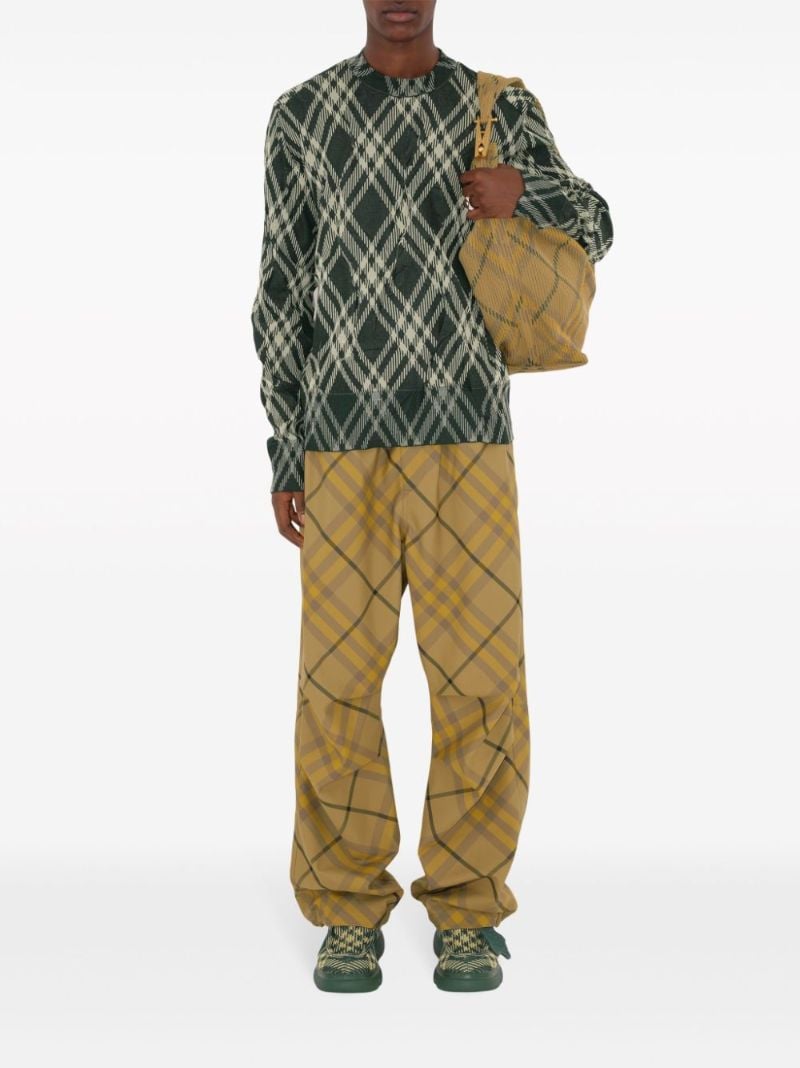 Green Checked Crinkled Sweater