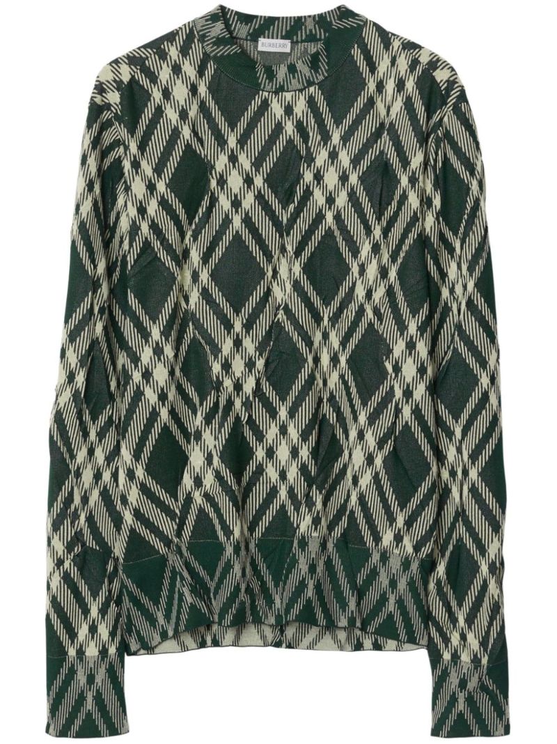 Green Checked Crinkled Sweater