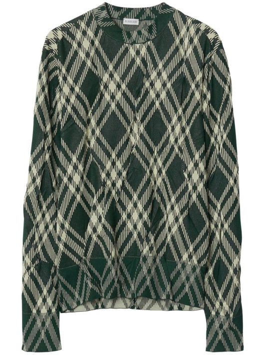 Green Checked Crinkled Sweater